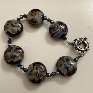 Blue Raku Swirls Lampwork Bracelet